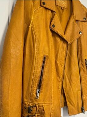 Vintage Women's Mustard Yellow Leather Moto Jacket Size Large